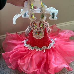 Pink Ruffled Dress with Gem Accents pageant dress